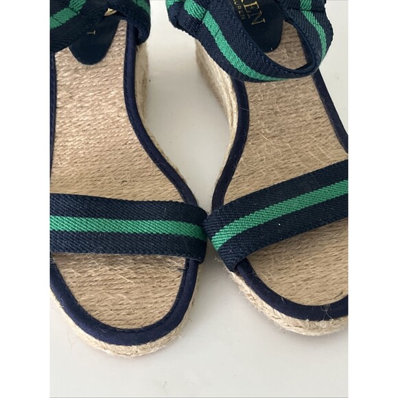 New Ralph Lauren Wedge Sandal Womens Green Blue Ilene Espadrille Ankle Strap 6B - Picture 8 of 9